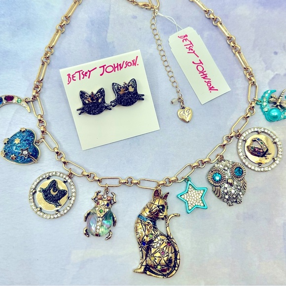 Betsey Johnson 'Heavenly Creatures' Necklace Cat Studs SetNWT!